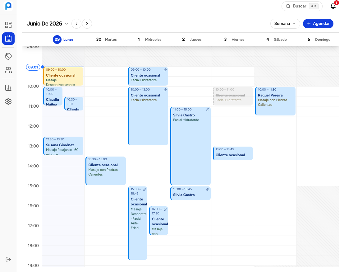 Calendario completo de la agenda