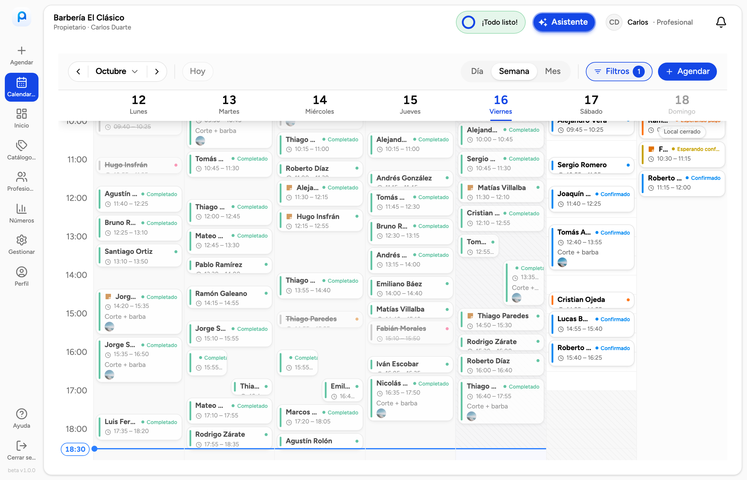 Calendario completo de la agenda