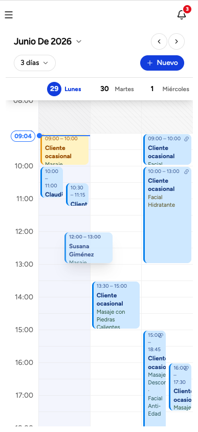 Lo soltás en el calendario y el agendamiento queda confirmado.