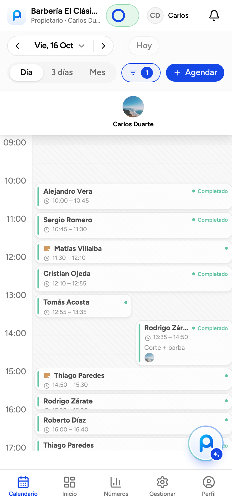 Deslizá el agendamiento a otro horario y queda reprogramado al instante.